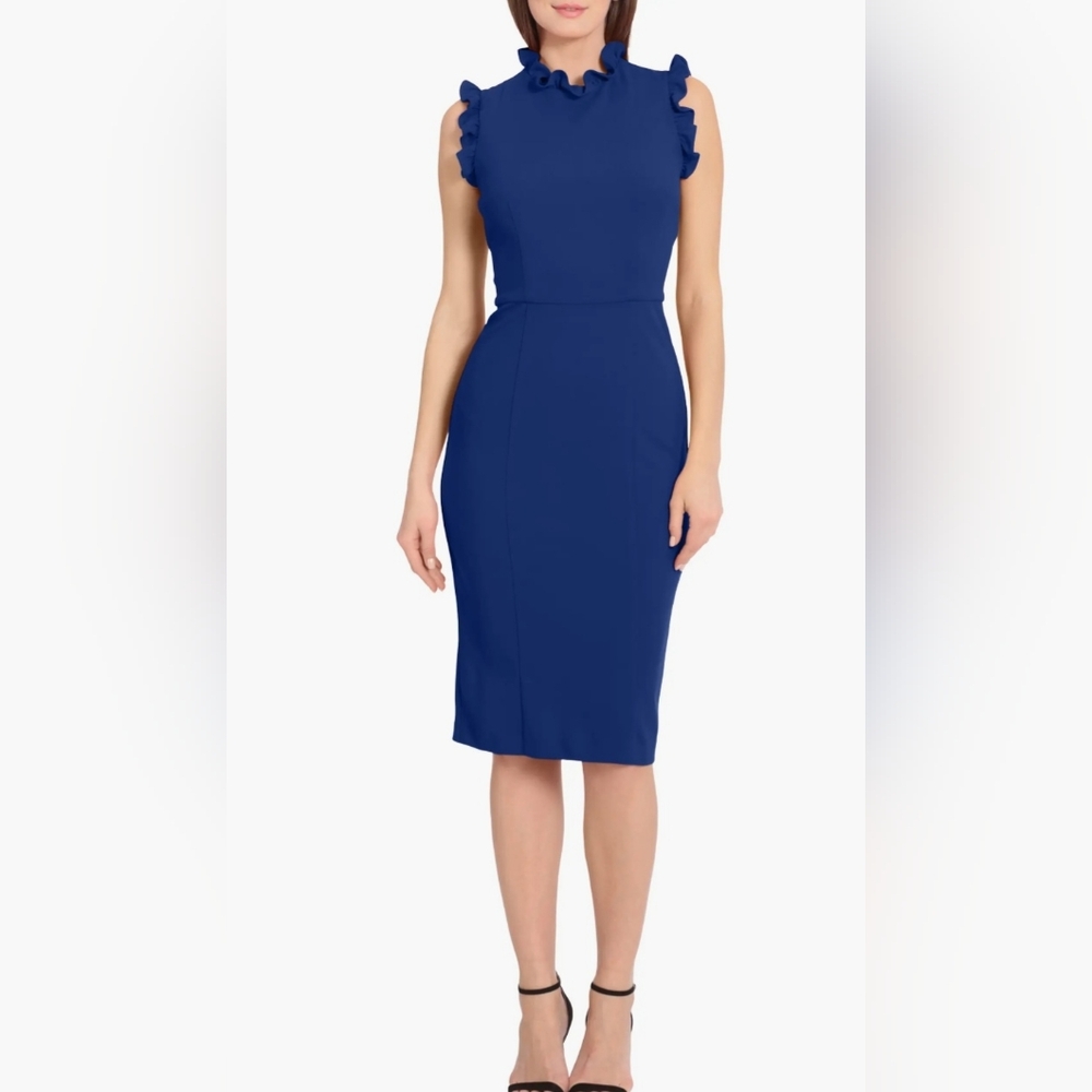 Maggy London Navy Ruffle Sleeve Midi Dress - Picture 9 of 11